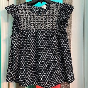 Blue & white JCrew flutter sleeve top